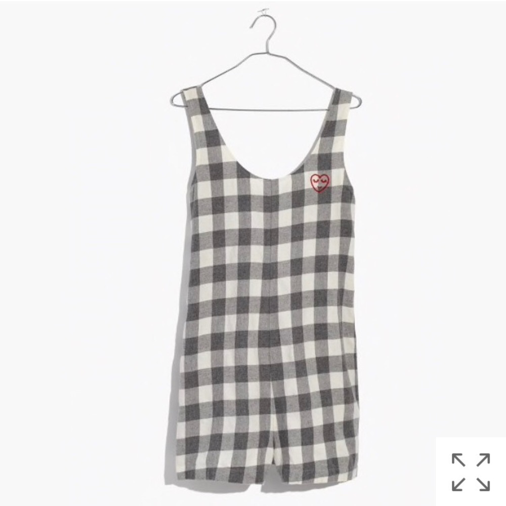 Madewell flannel pajama romper in buffalo check
